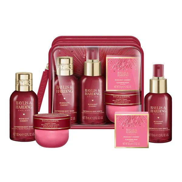 Baylis & Harding Midnight Cherry Luxury Travel Wash Bag Gift Set