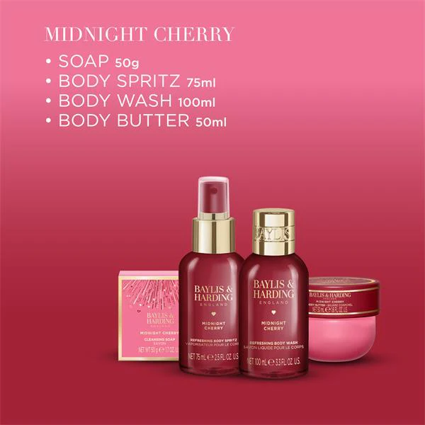 Baylis & Harding Midnight Cherry Luxury Travel Wash Bag Gift Set - Image 2