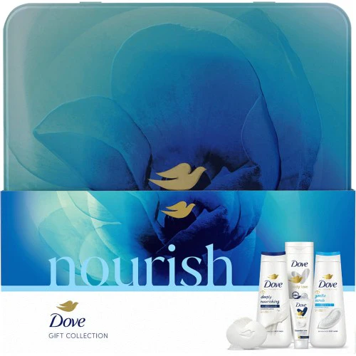 Dove Gift Set for Dry Skin Nourish Gift Tin Collection 5 piece