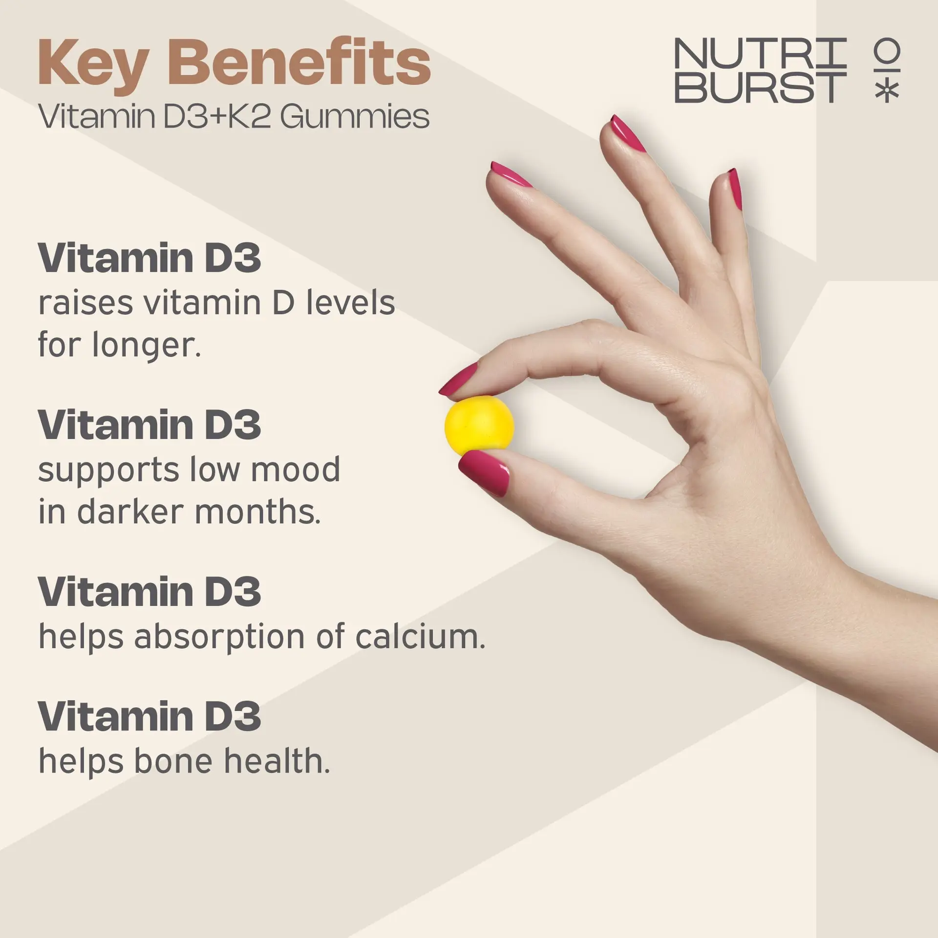 Nutriburst Vitamin D3 + K2 60 Gummies - Image 3